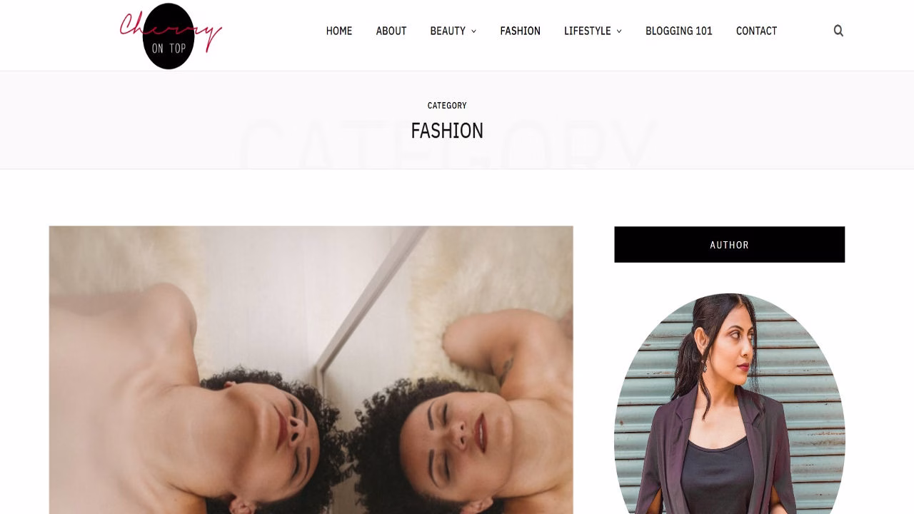 Screenshot or illustration of Cherry on Top blog showcasing fashion trends, style tips, and lifestyle content