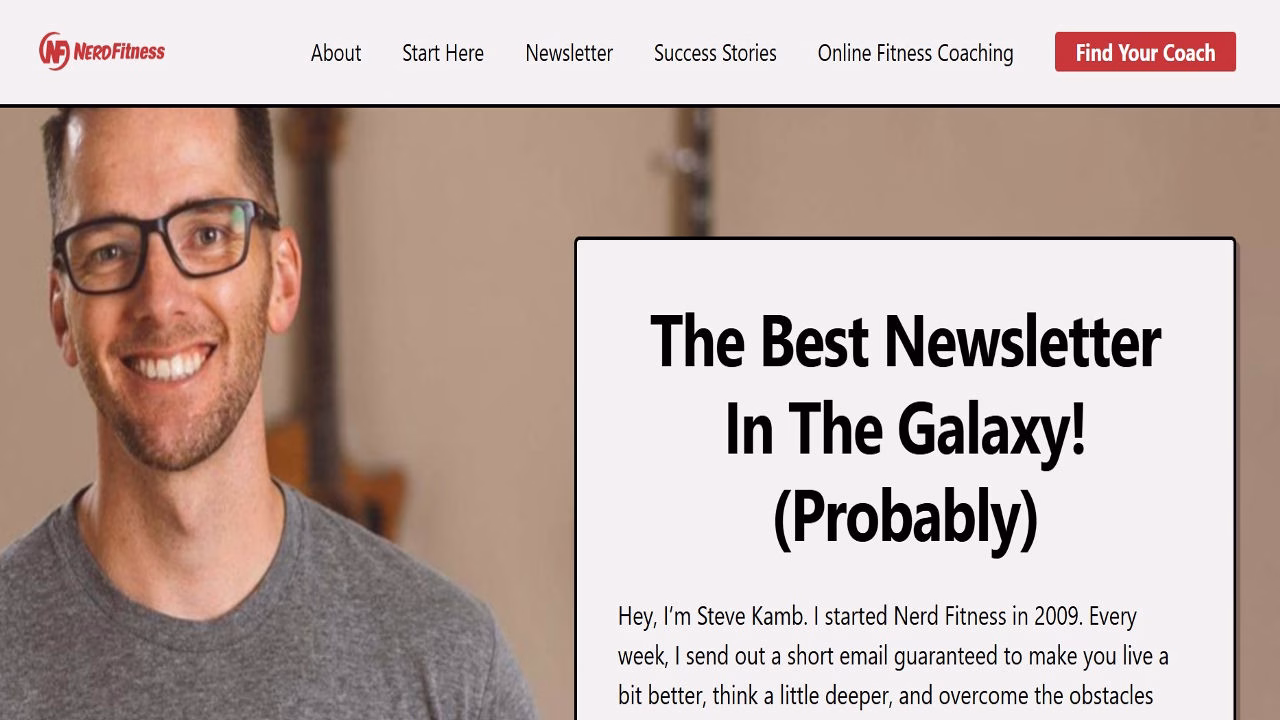 Screenshot or illustration of NerdFitness blog covering health, fitness, and workout tips