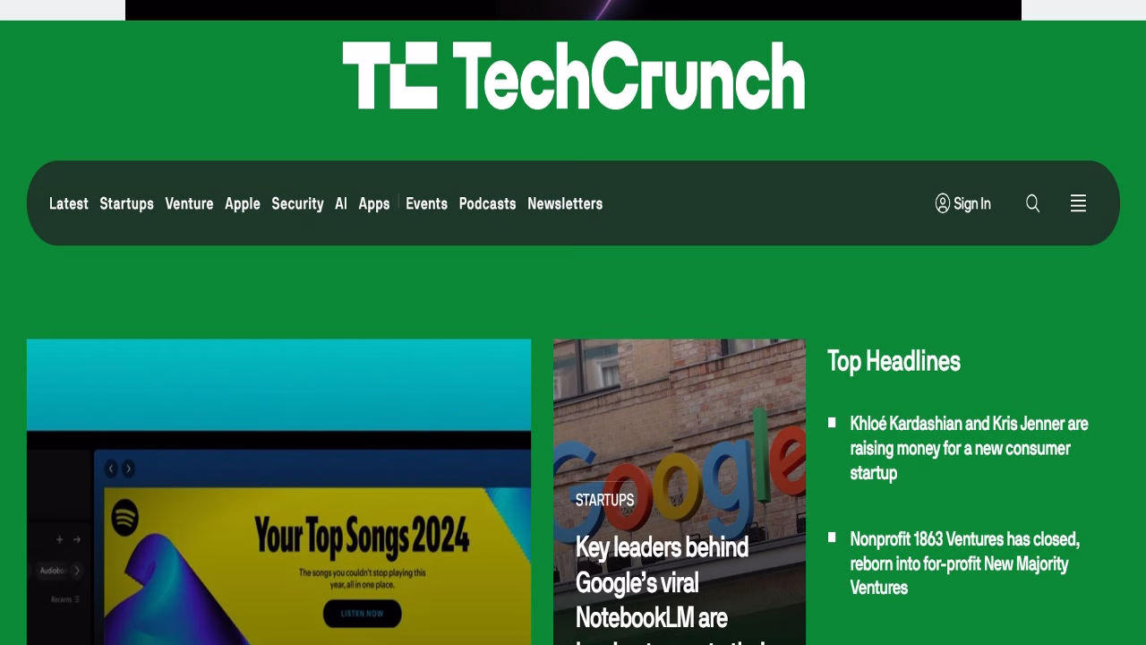 Screenshot or illustration of TechCrunch blog covering technology news, startups, and innovations