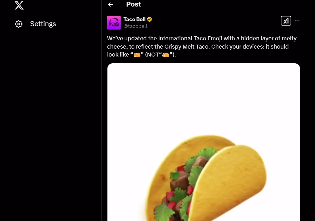 Twitter post of Taco bell