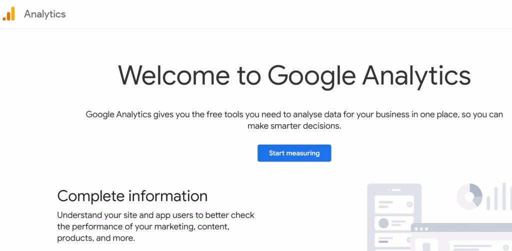 Home page of Google analytics