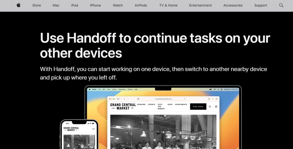 Apple devices connected via iMessage, AirDrop, iCloud, and Handoff