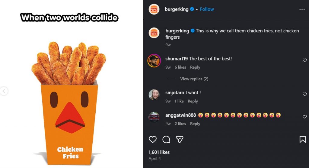 Burger King social media posts on Twitter and Instagram