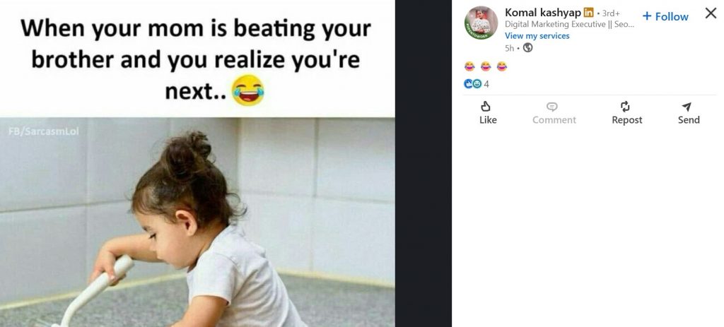 Screenshot of a short social media post as a writing example