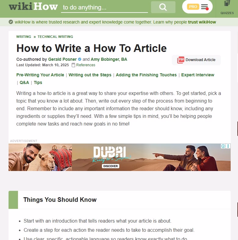 Notebook and pen with checklist for writing a how-to article