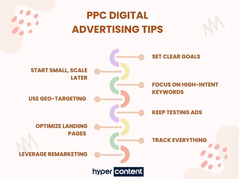 Infographic showing PPC digital advertising tips for better campaign results