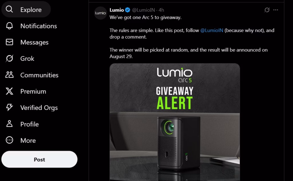Twitter giveaway post example with a call-to-action