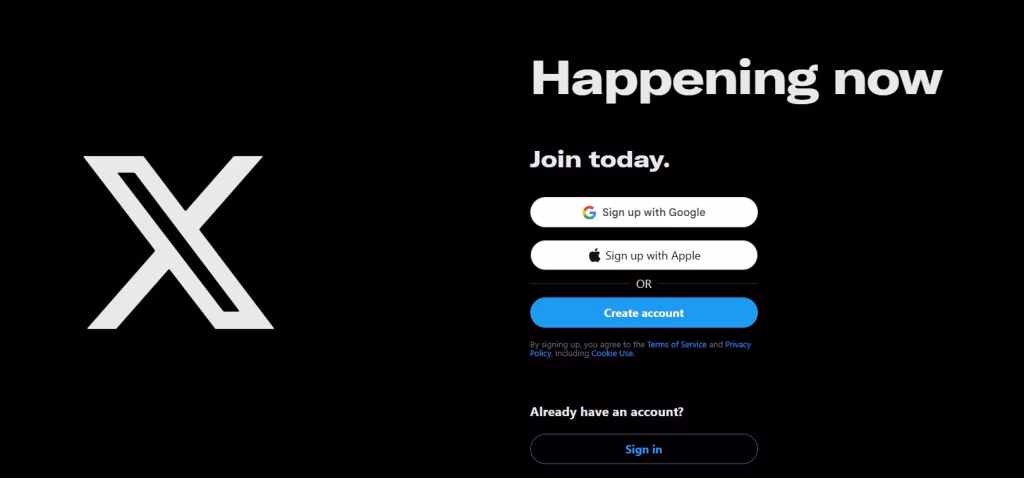 Social media homepage with login prompt and trending topics