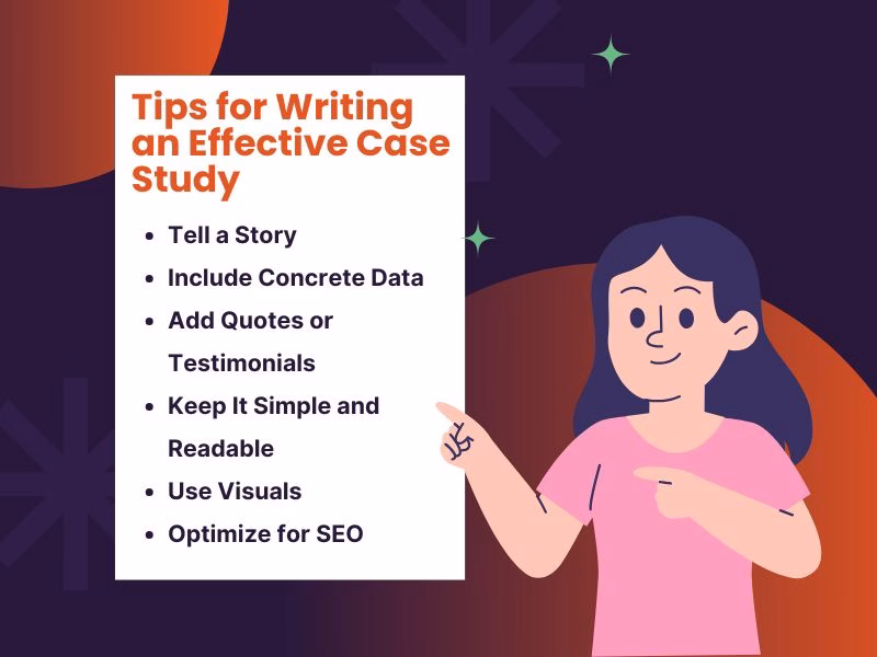 Infographic showing key tips for writing an effective case study