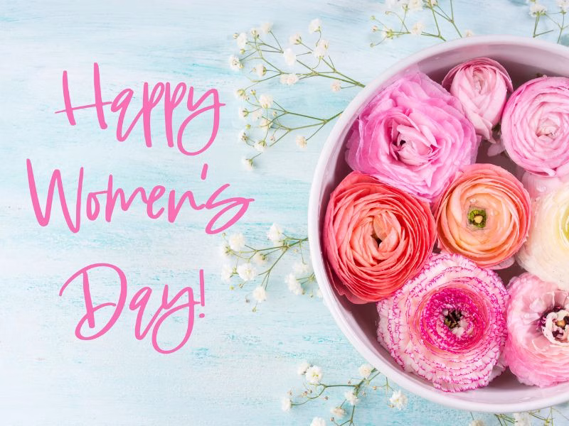 International Women’s Day wishes with floral background celebrating women