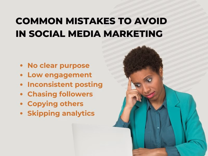Infographic showing common mistakes to avoid in a social media strategy plan