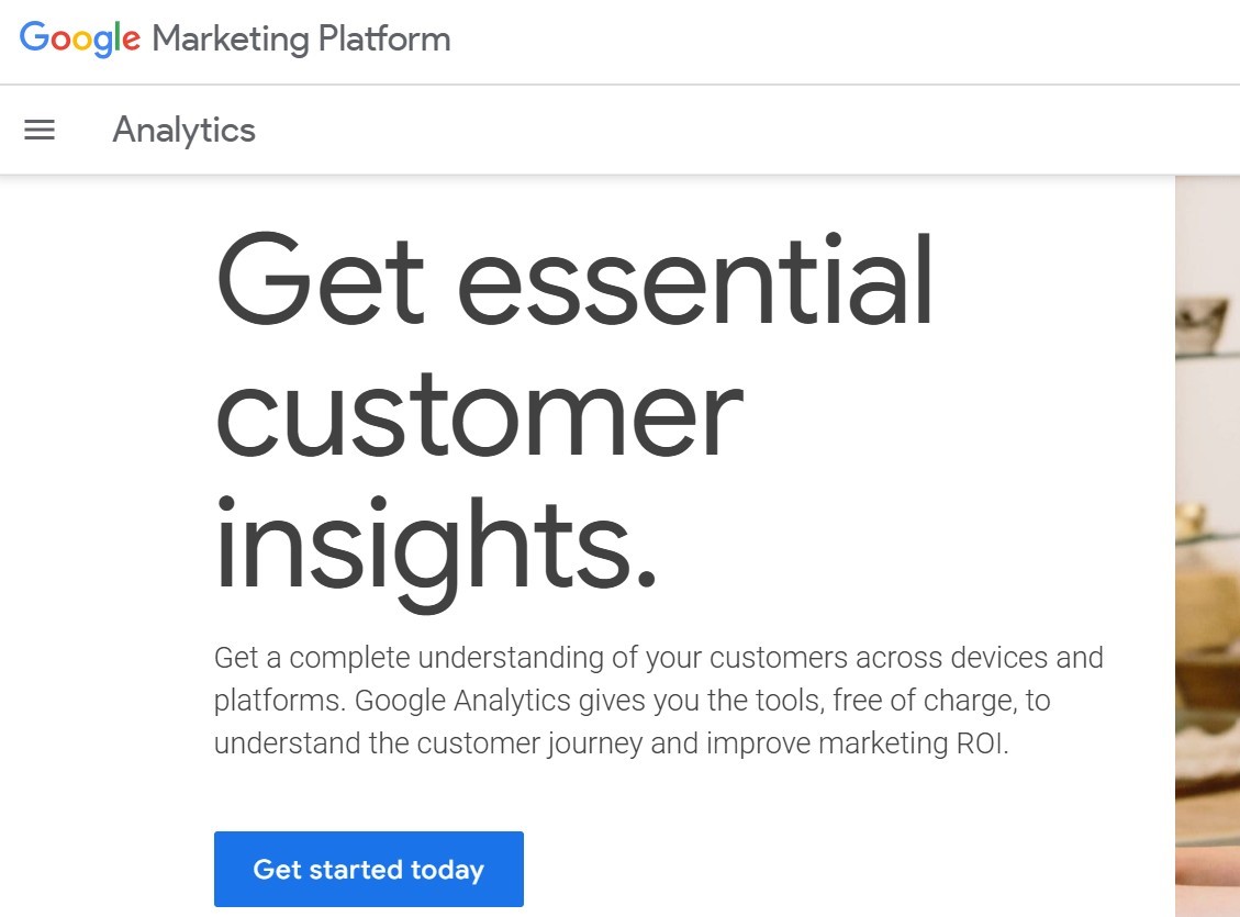 Google analytics home page