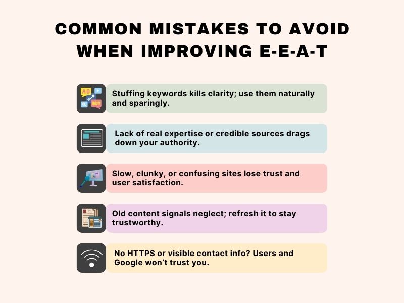 Mistakes to avoid while improving Google E-E-A-T for SEO