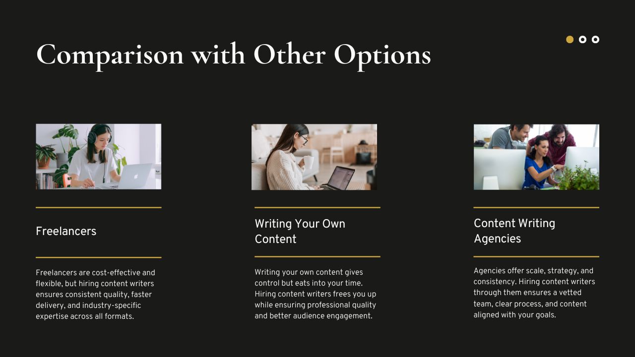 Comparing content writing services with freelancers and in-house teams