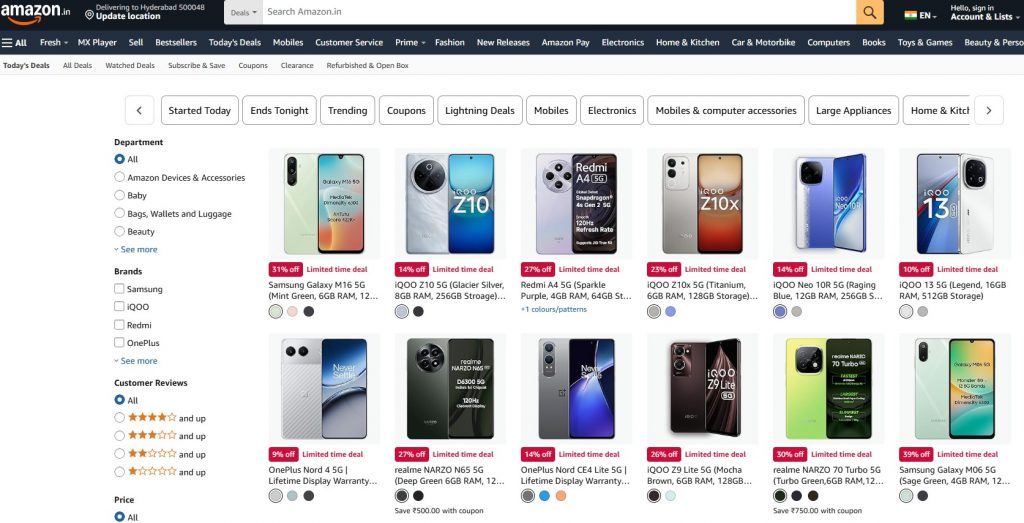 Amazon daily deals page showing product discounts