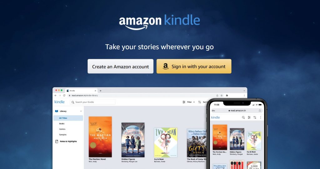 Amazon Kindle e-book reader held in hand