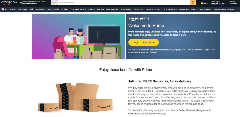 The Amazon marketing strategy includes Amazon Prime membership benefits including fast shipping