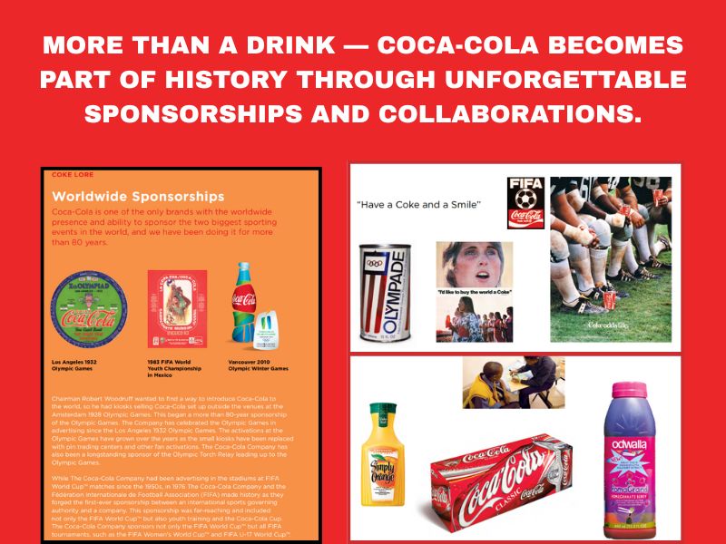 Scenes from Coca-Cola-sponsored events and limited-edition collaborations with artists.