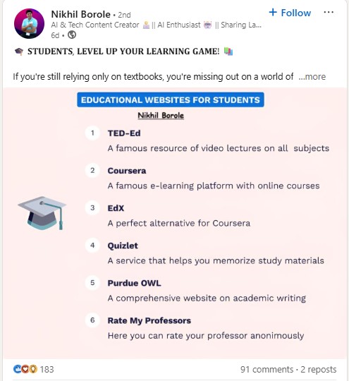 Effective LinkedIn post ideas for students to build personal brand
