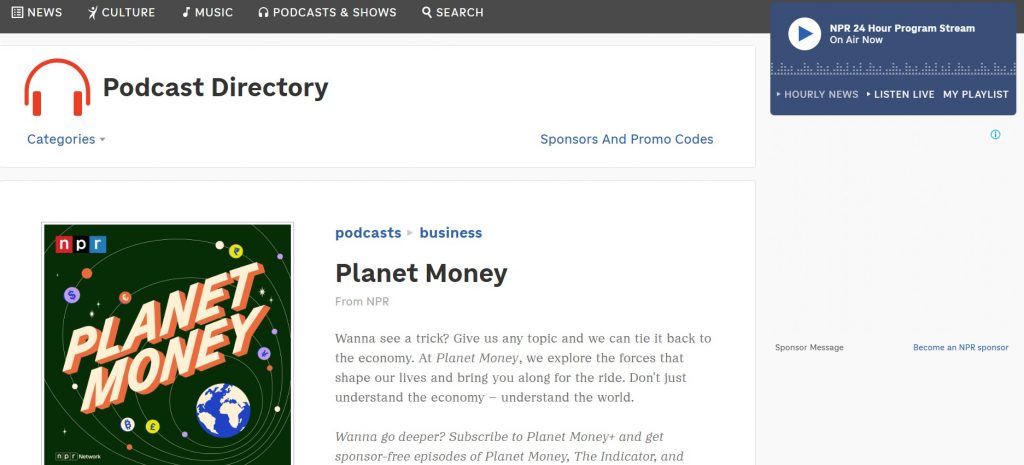 NPR Planet Money podcast as a long-form audio content example