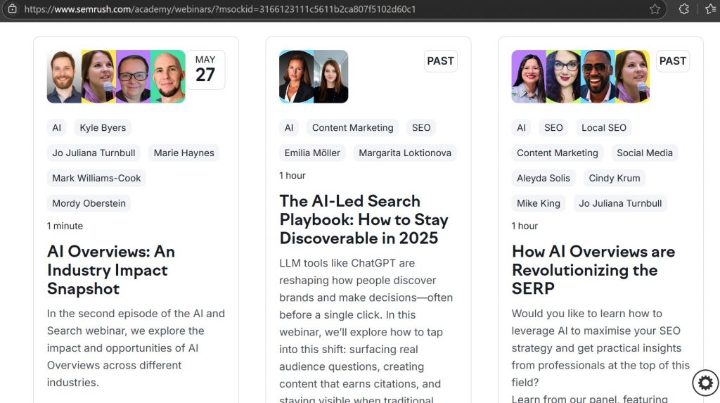 SEMrush webinar session as a long-form content example