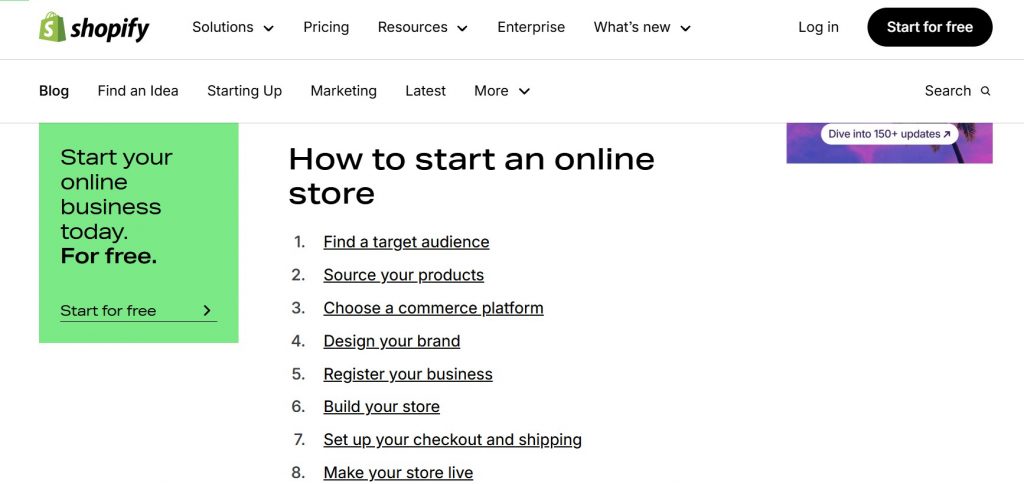 Shopify's e-book on business strategy as long-form content