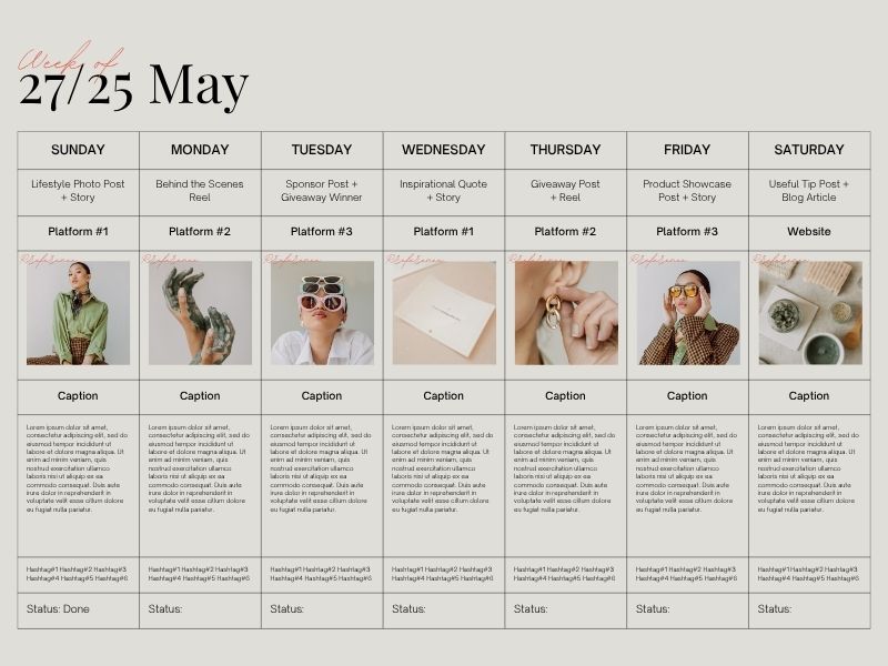 Weekly Facebook content calendar with post ideas