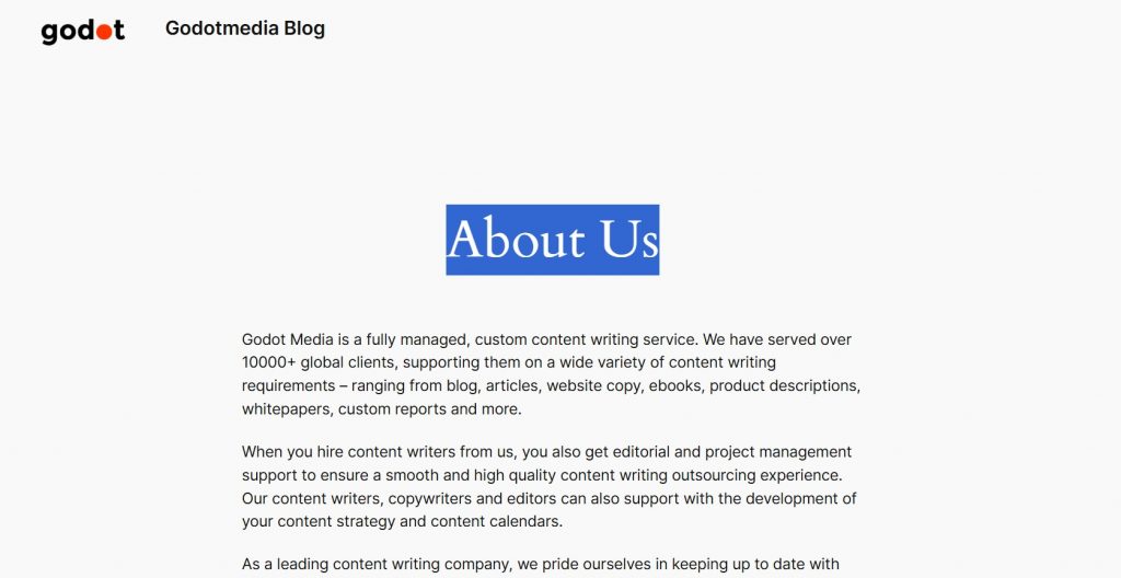 Godot Media content agency creating blogs, social posts, and eBooks